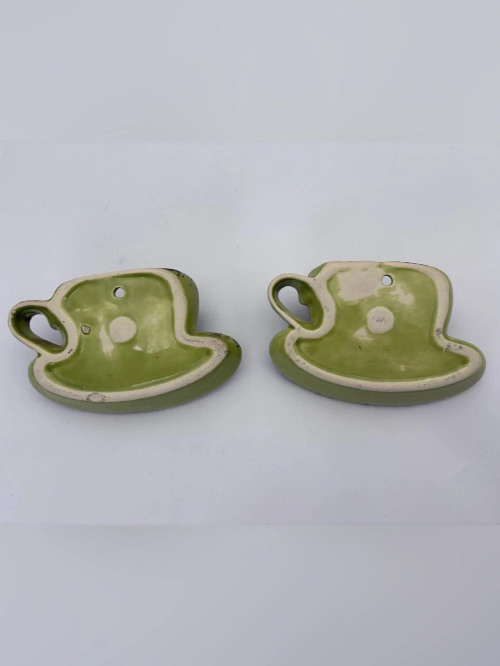 Vintage Olive Green Decorative Ceramic Teacup Wall Pockets